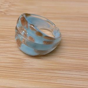 Murano handmade glass blown Statement ring - Blue and Gold